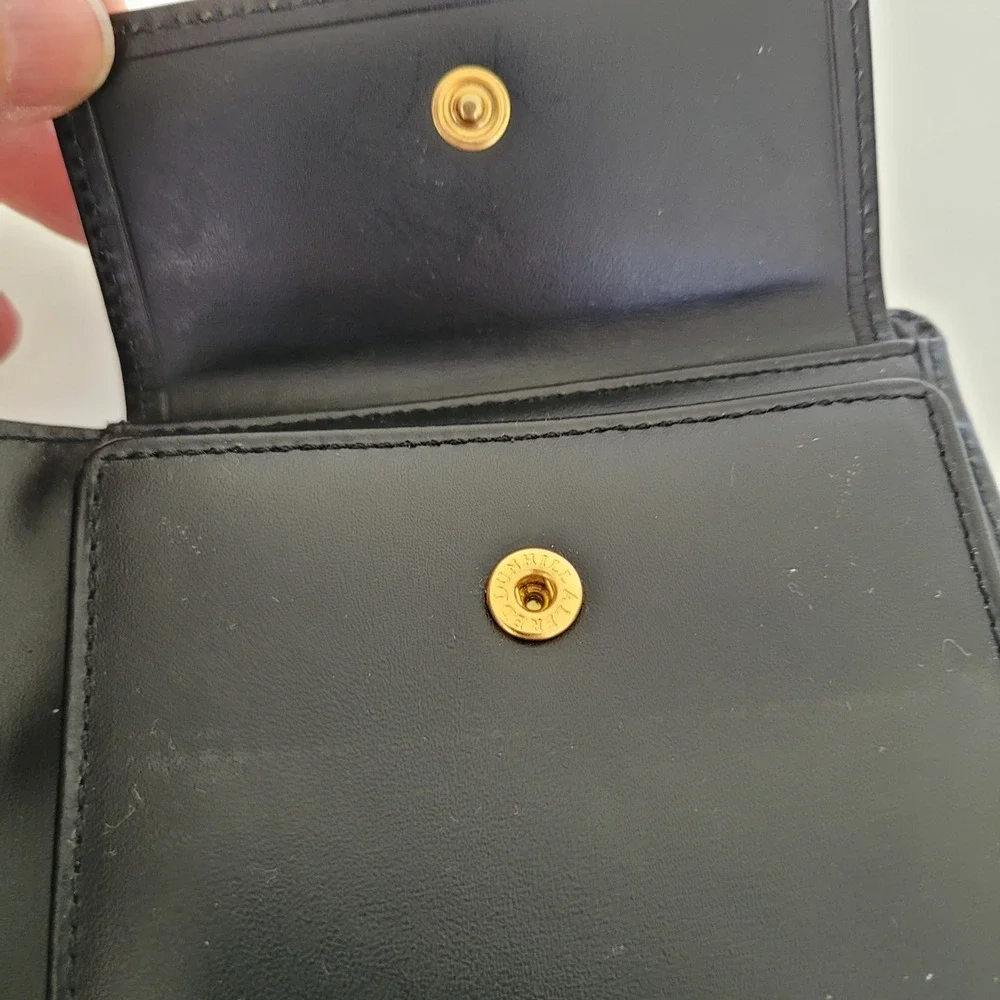 Dunhill London Mens Black Calf Leather Bifold Wallet Gold Hardware Coin Pocket